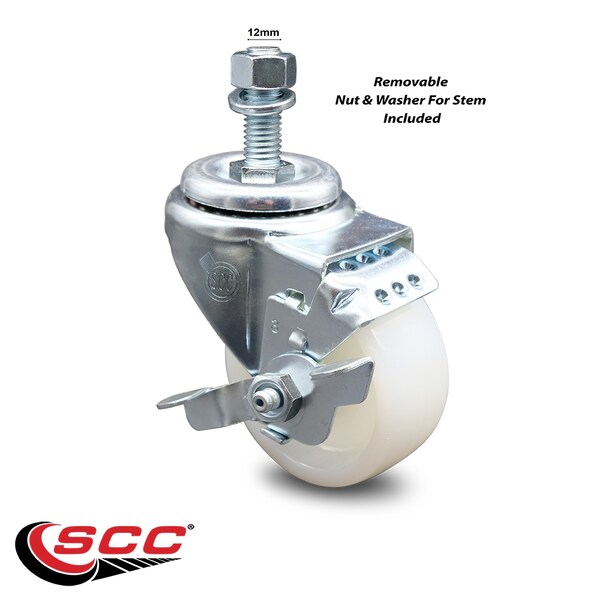 3 Inch Nylon Wheel Swivel 12mm Threaded Stem Caster with Brake SCC